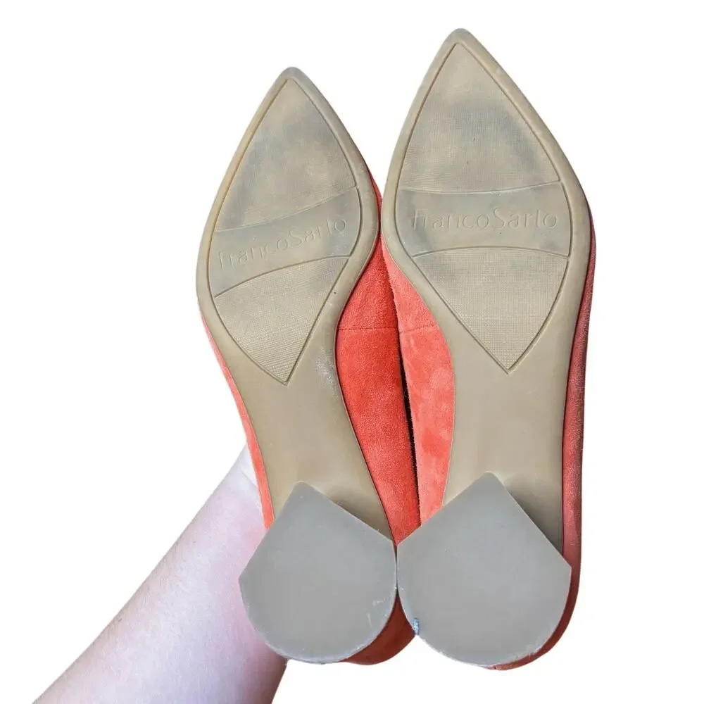 Franco Sarto Diva Red Suede Pumps Size 5 Pointed Toe Block Heel Classic Shoes